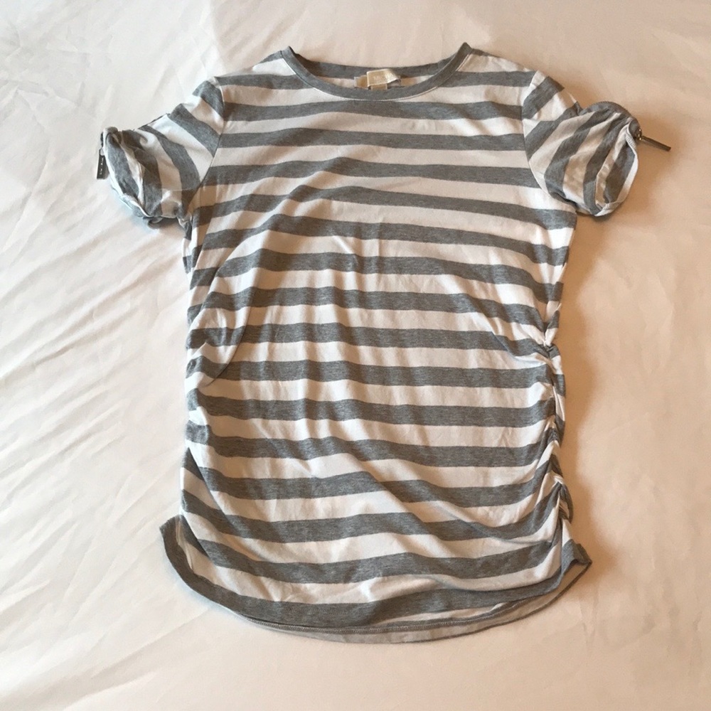 🌟MICHAEL KORS Striped ruched side short sleeve Top